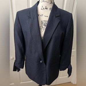 Nine West Blazer Jacket Women Size 12 Navy 3/4 Tie Sleeves